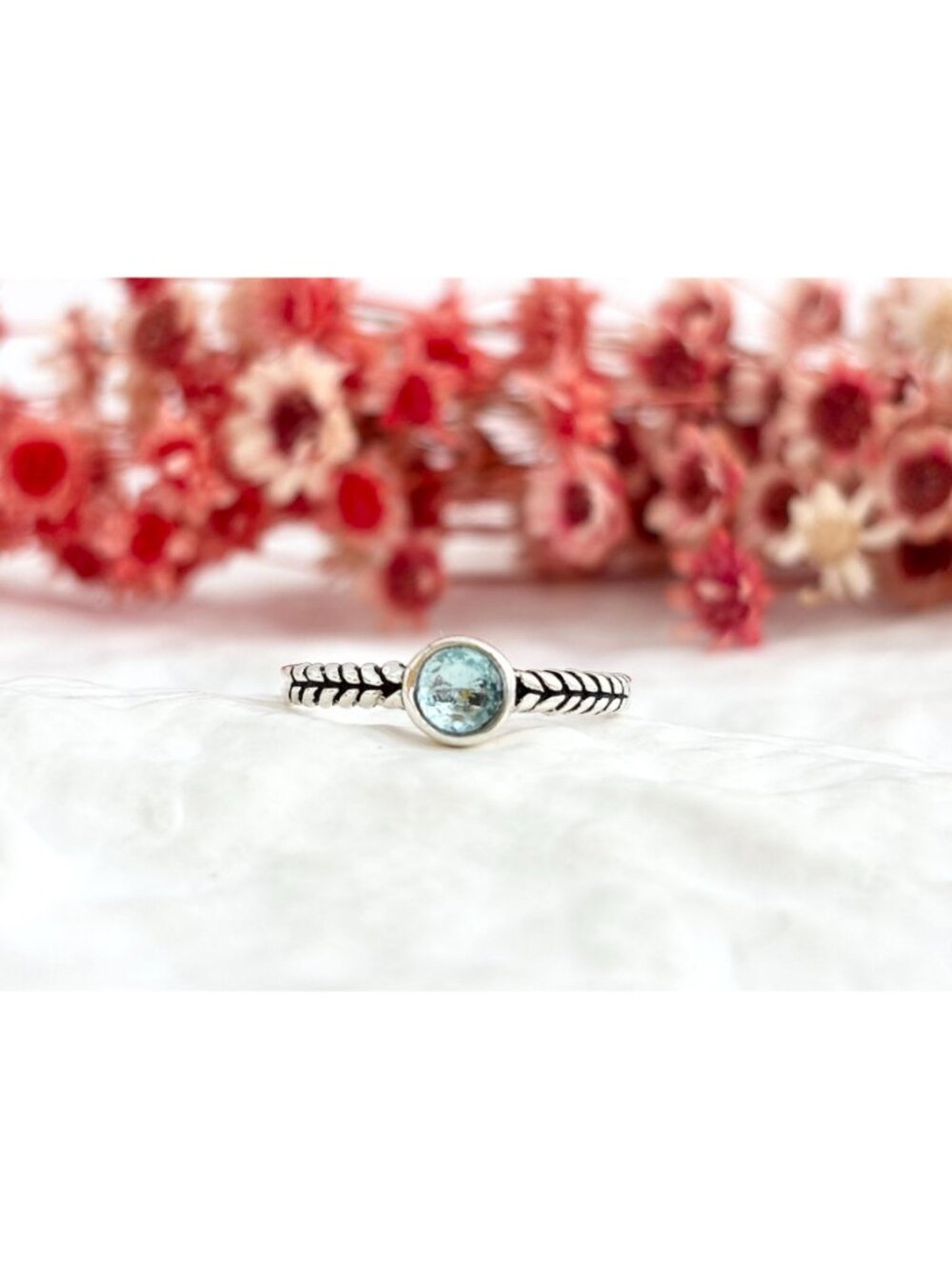 Aquamarine Gemstone Braided Solitaire Sterling Silver 925 Vintage Ring - sz 8.75 - Picture 11 of 14
